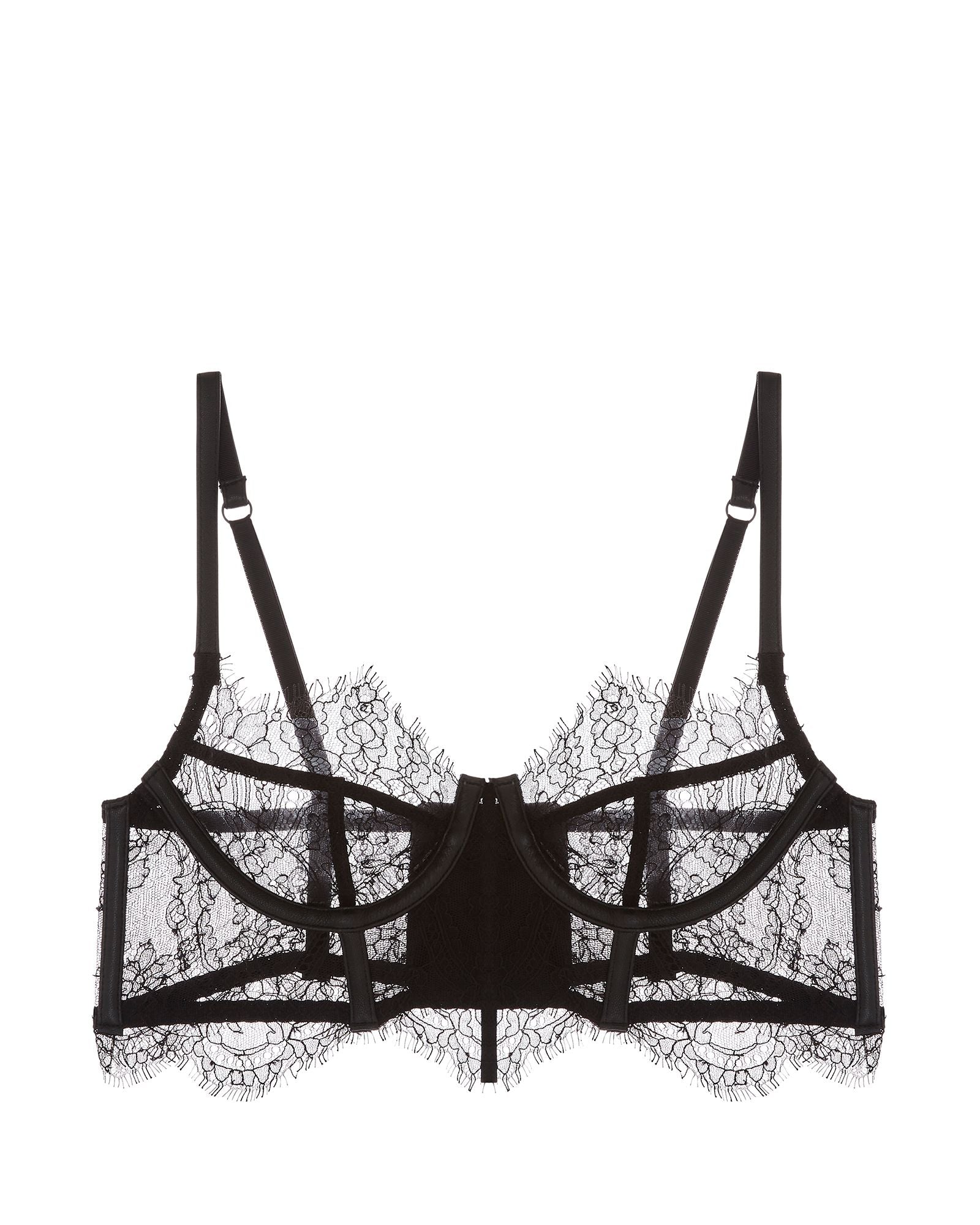 Kiki de Montparnasse Leather and Lace Longline Bra in black