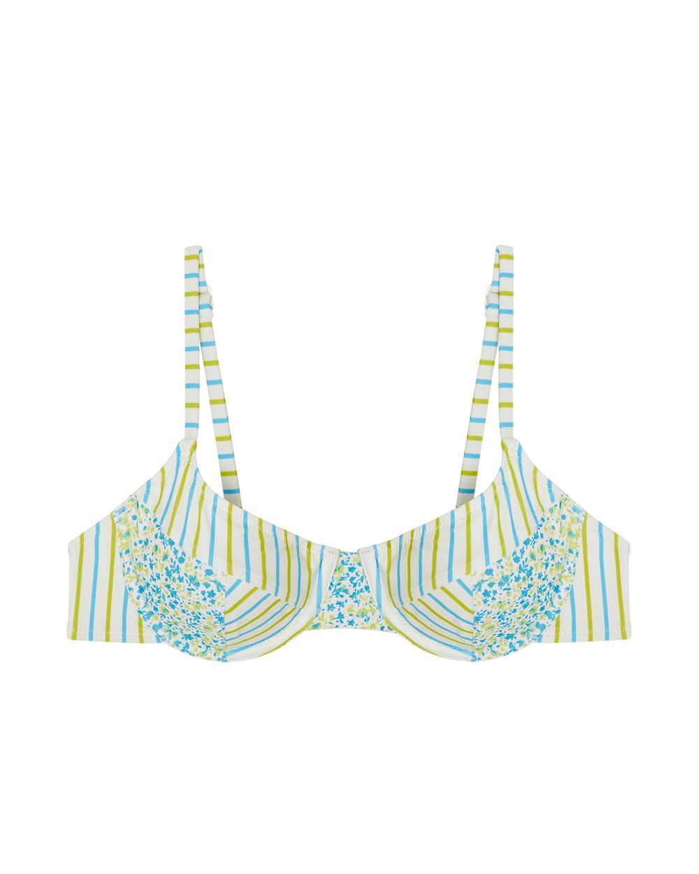 Solid & Striped Painted Daisy Floral/Multi Pinstripe Emily Bikini Top in blue