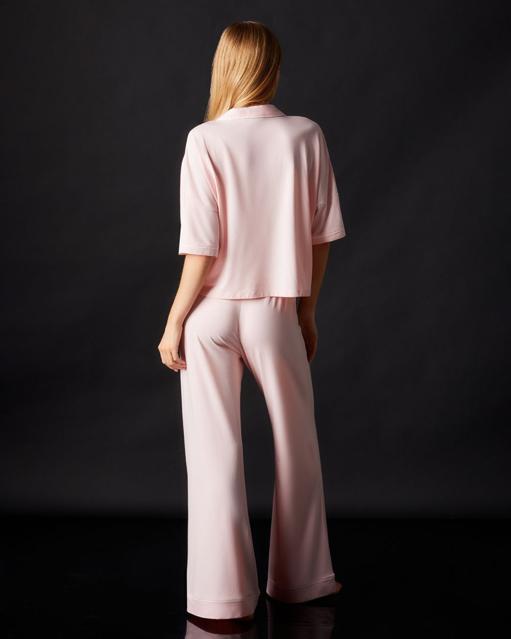 Journelle Lilly Boxy Crop Short Sleeve & Wide Leg Pant in pink