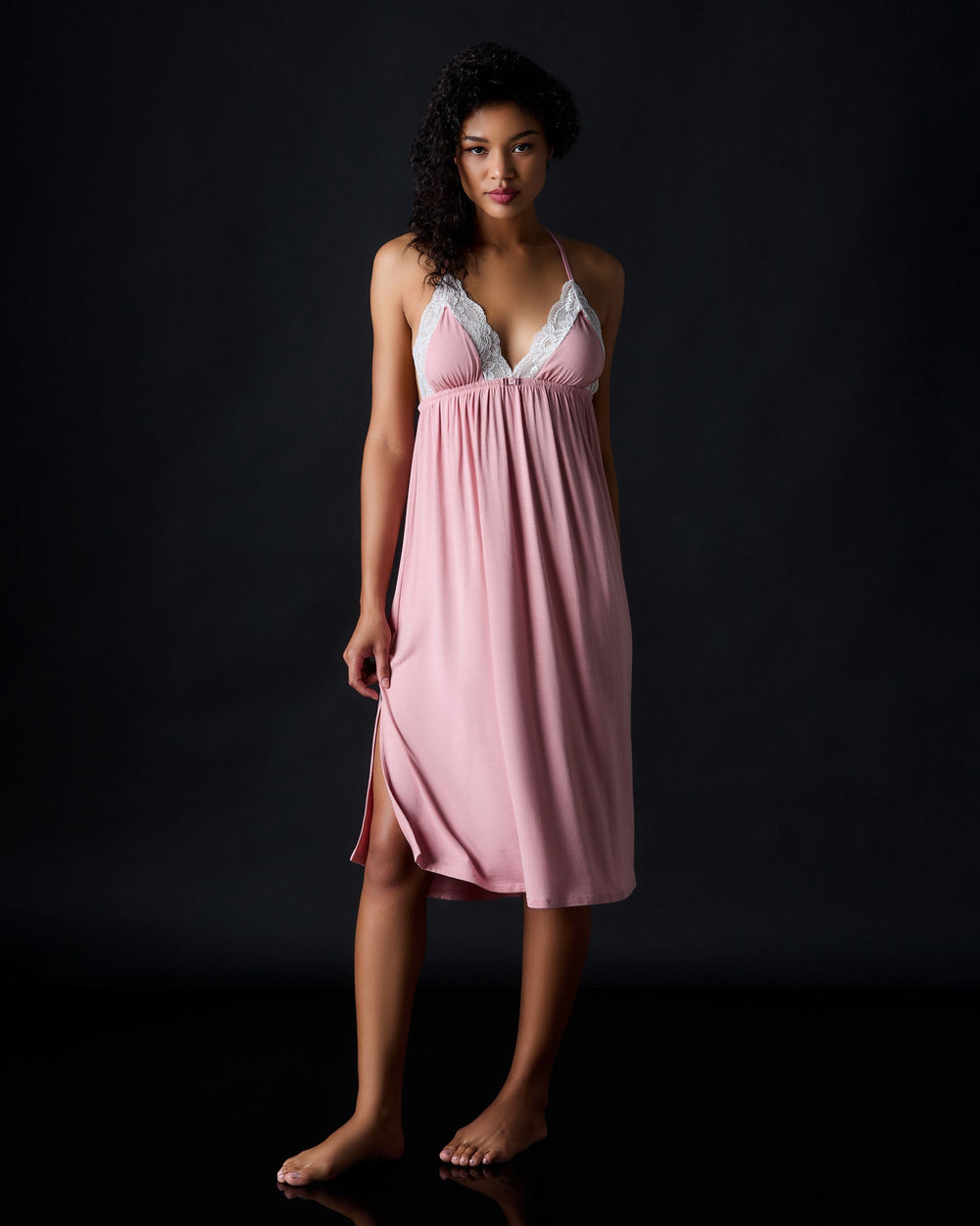 Emma Long Chemise in pink - front view | Journelle