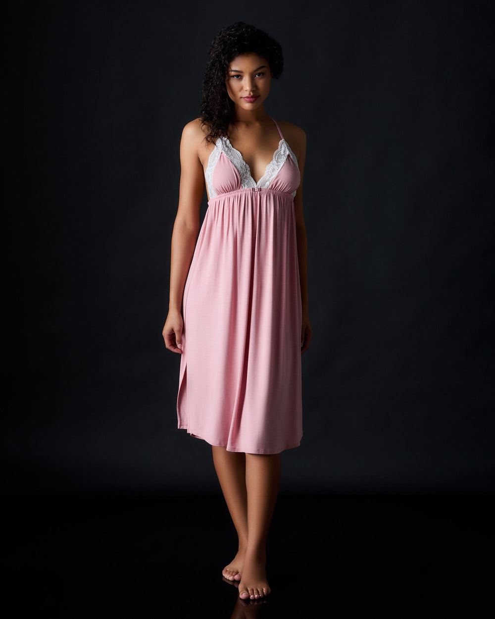 Emma Long Chemise in pink - front view | Journelle