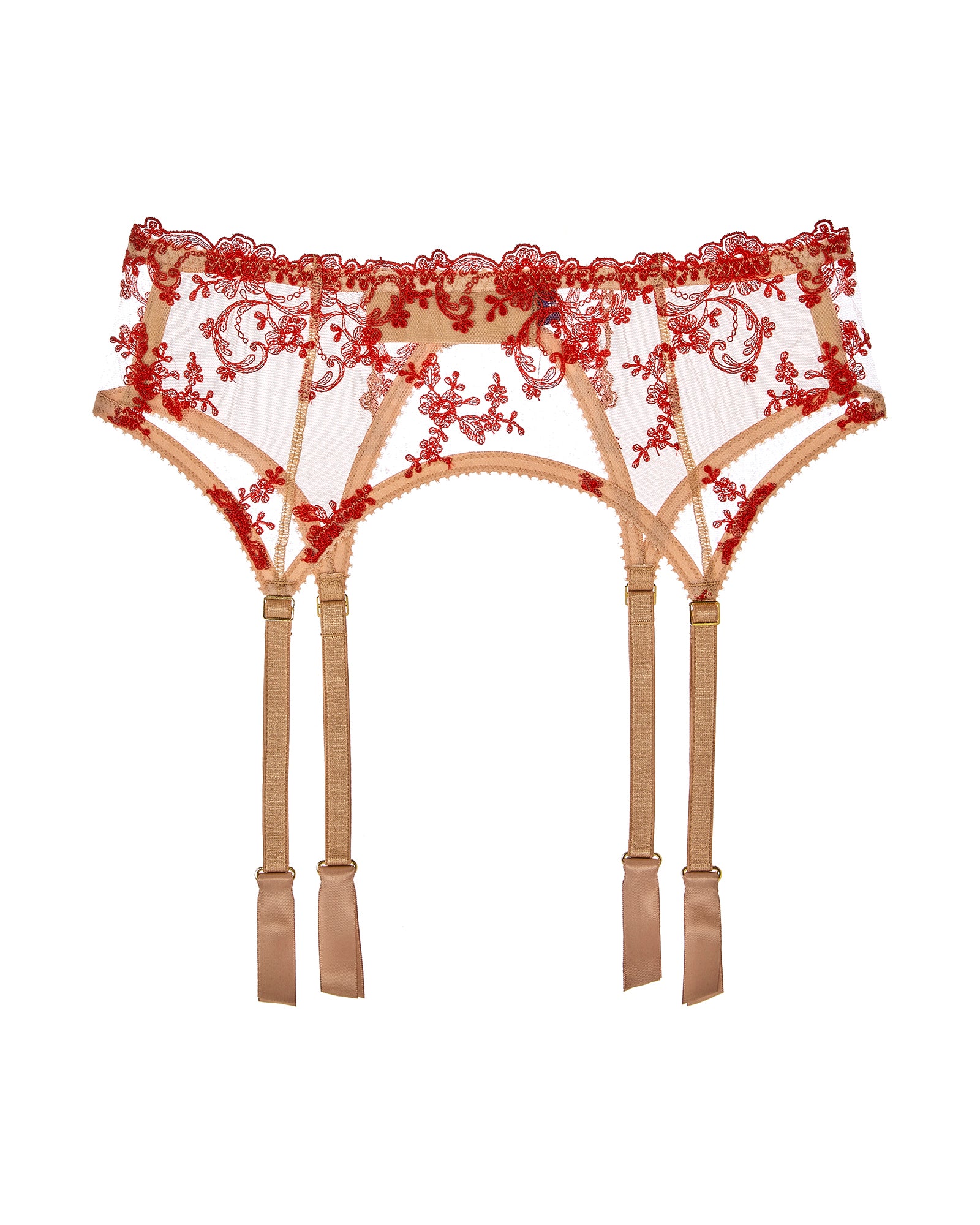 Journelle Cristiana Suspender Belt In Praline/Scarlet Red, Size Extra Small
