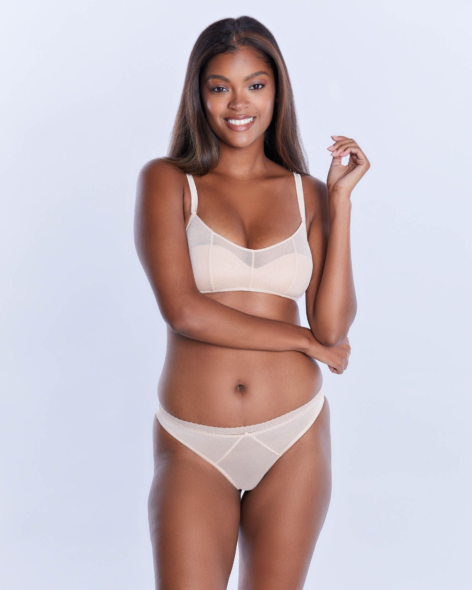 Samantha Chang Jet Set Mesh Lightly Lined Bandeau Bra in beige