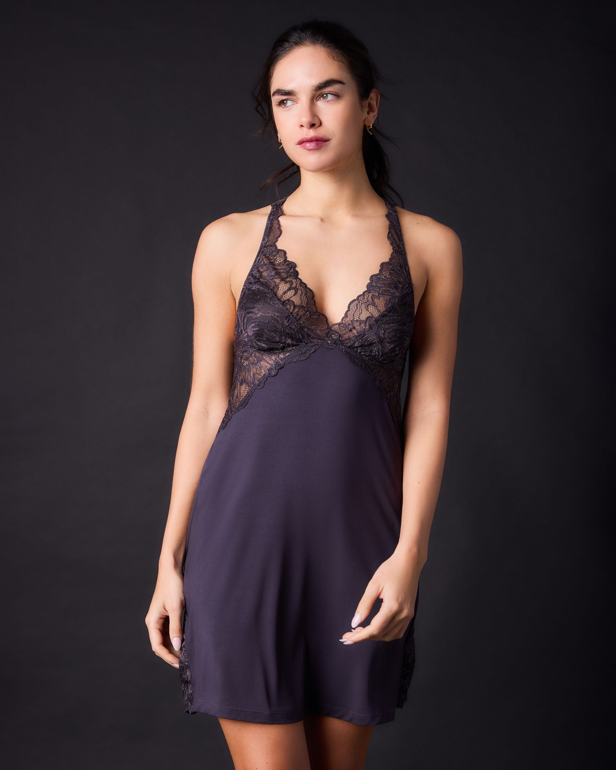 Fleur't Indulgence Lace Bustier Chemise in gray