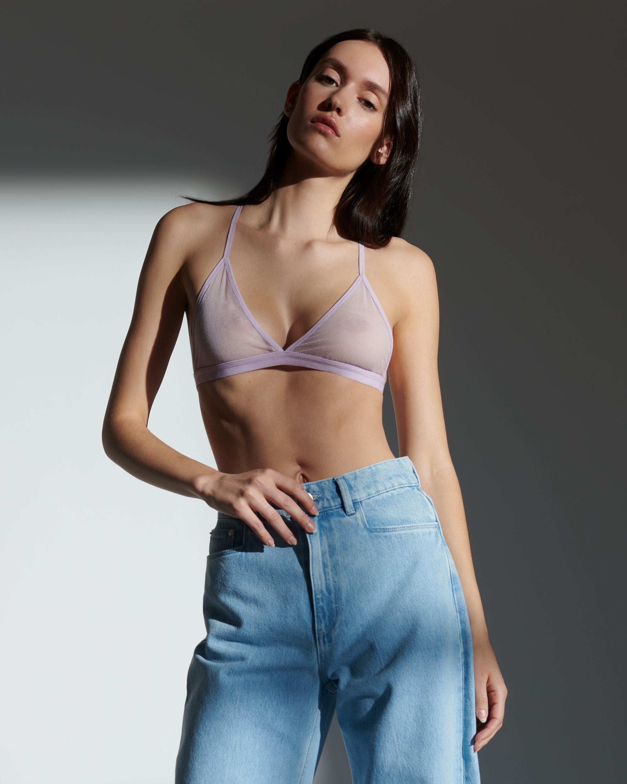 Skin Odelyn Cotton Tulle Triangle Bra in pink