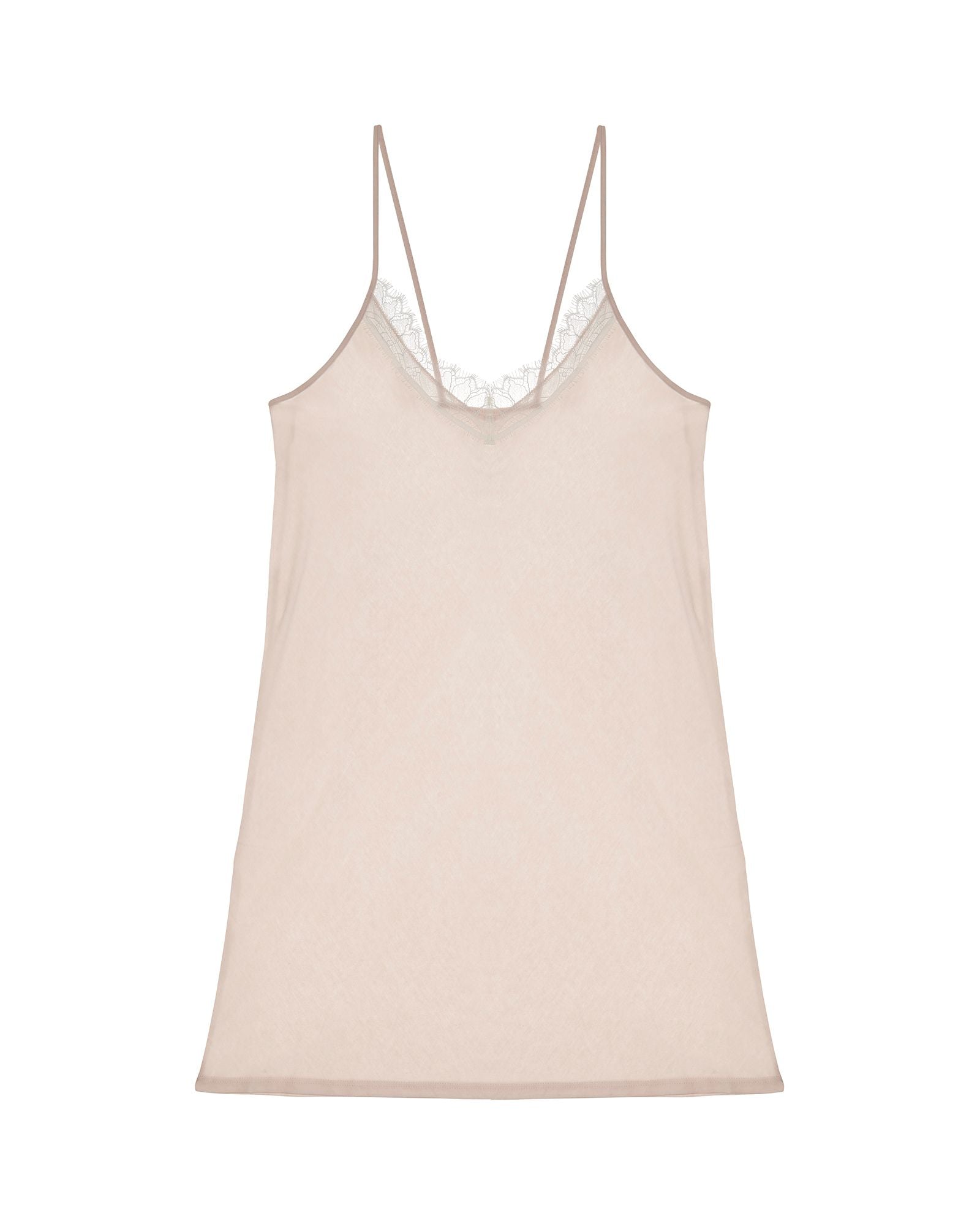 Skin Pima Cotton Sexy Slip with Lace Trim in pink