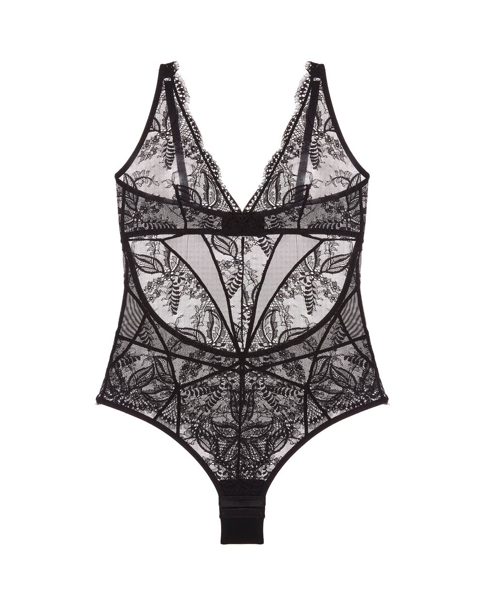 Samantha Chang Illusion Thong Back Bodysuit in black