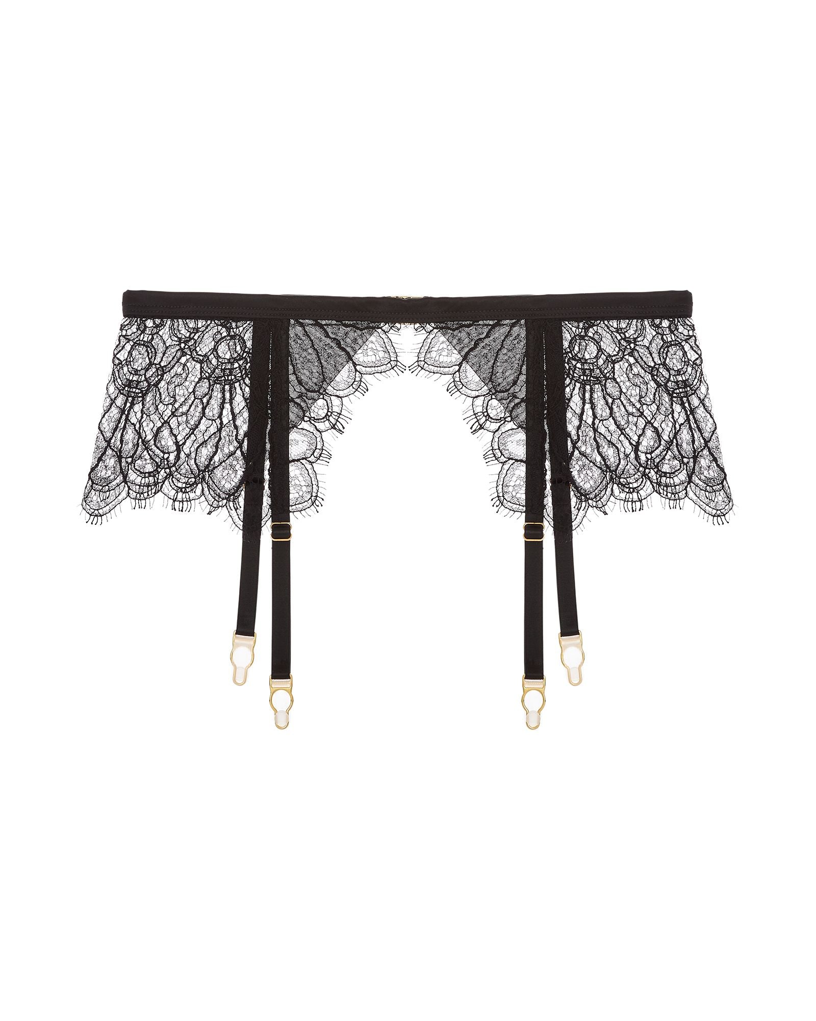 TeAmore Swan Leavers Lace Suspender In Black, Size S