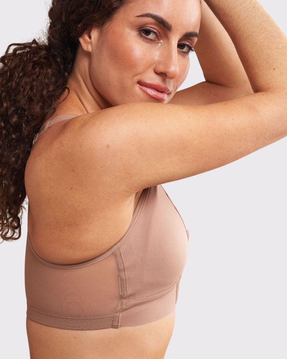 AnaOno Bianca Pocketed Compression Front Close Wireless Bra in beige