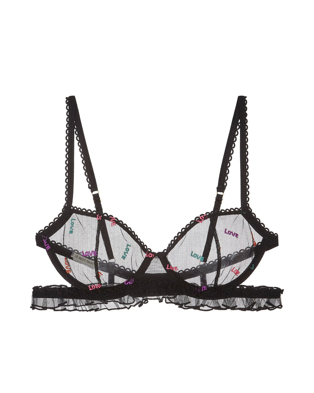 Love Cut Out Underwire Bra with Frills in black - product shot | Le Petit Trou