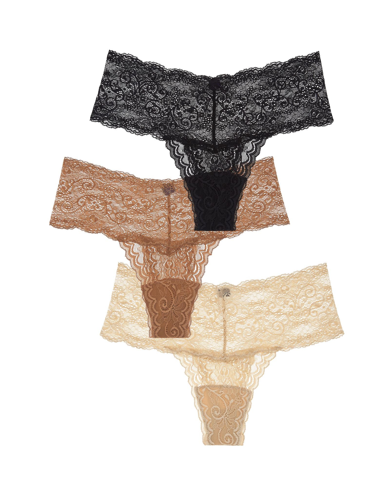 Journelle Sapna Mid-Rise Thong 3 Pack in black