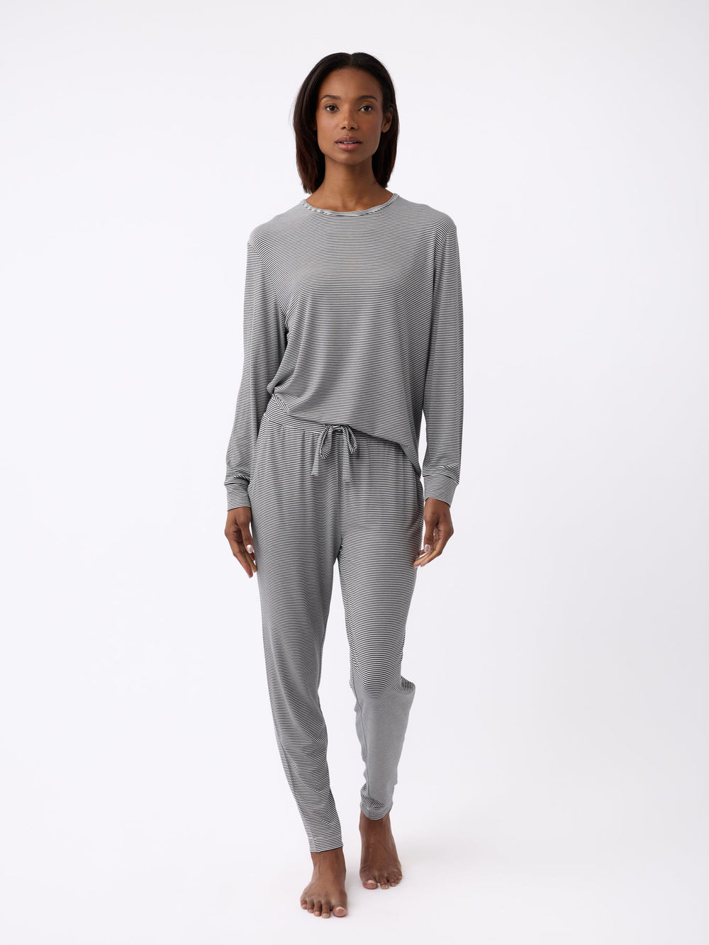 Women's Bamboo Stretch-Knit Tapered Pant in blue - lifestyle | Cozy Earth