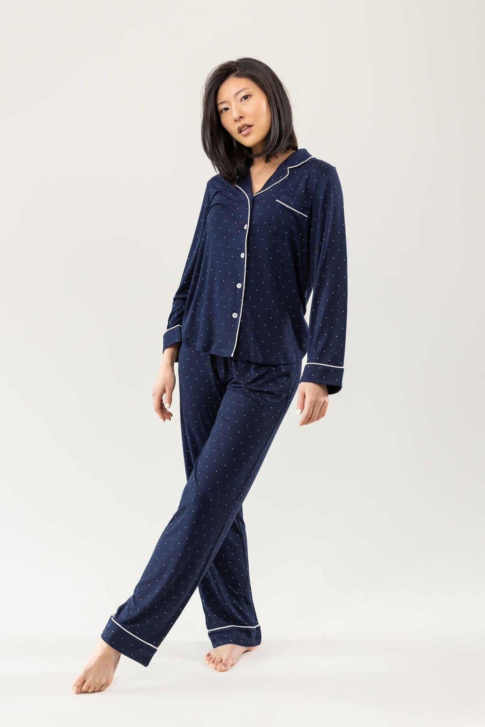 Women's Bamboo Stretch-Knit Long Sleeve Pajama Top (Collective) in blue - lifestyle | Cozy Earth