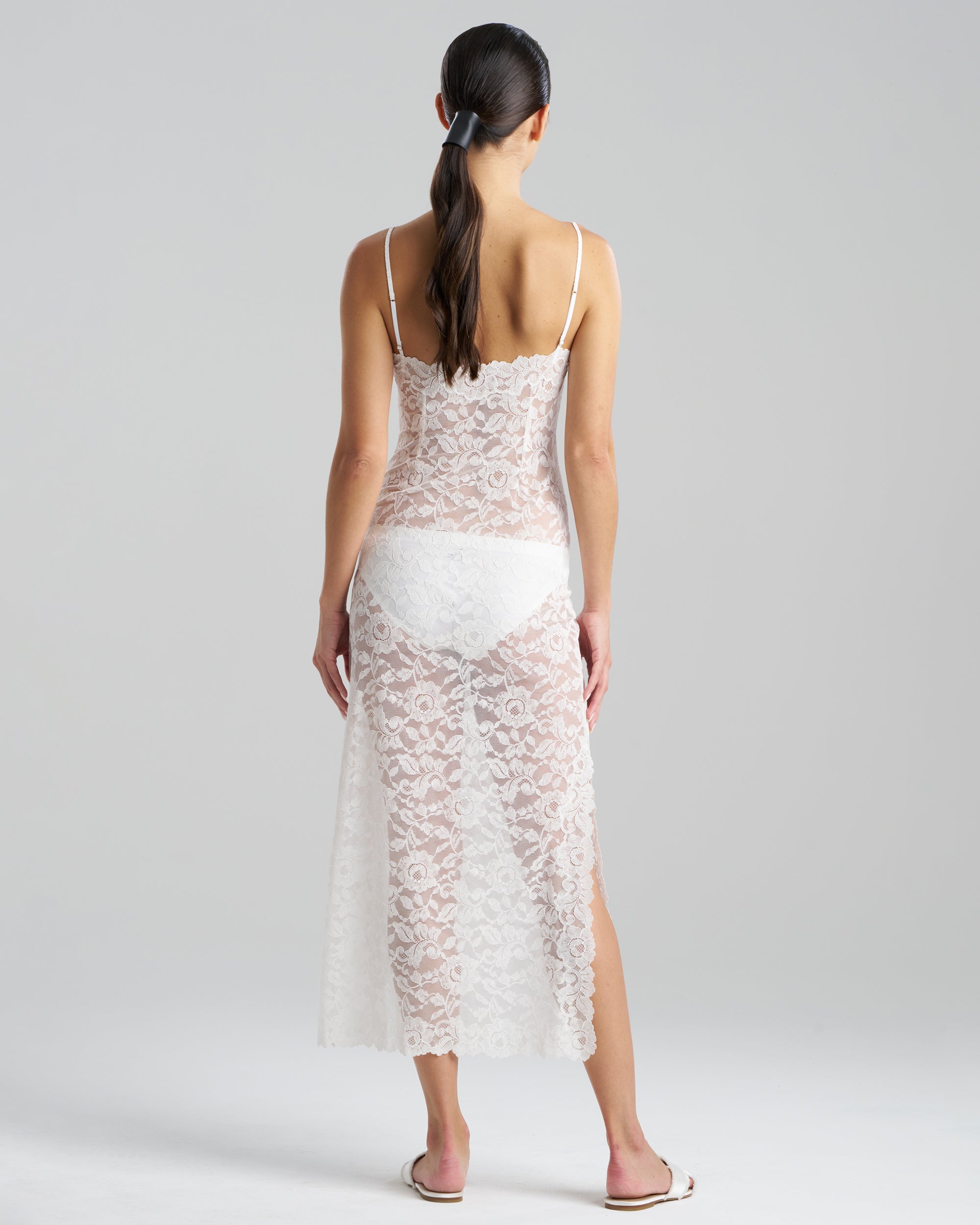 Natori Allover Lace Long Slip Dress in white