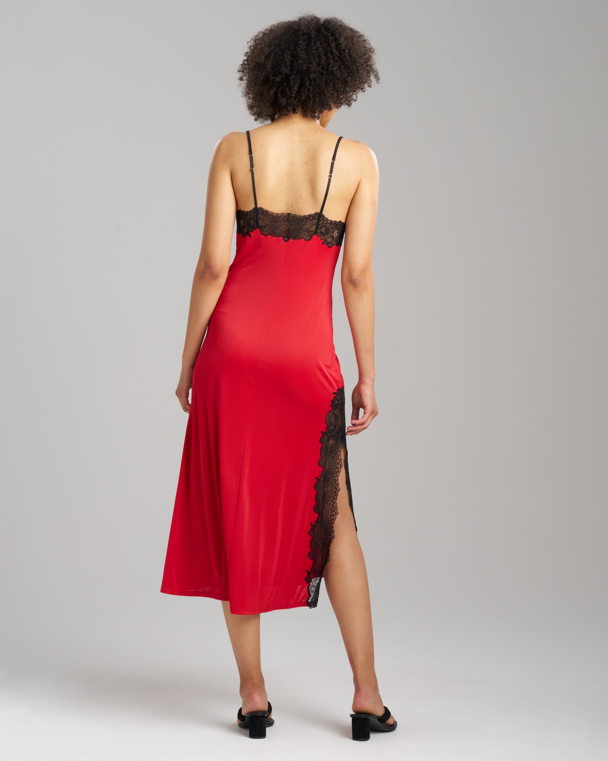 Natori Lace Applique Lace Slip Dress in red