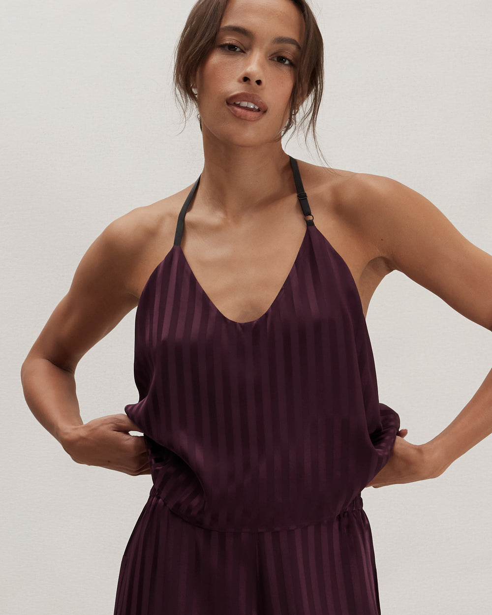 Lunya Washable Silk Striped Jacquard Cami Pant Set in red