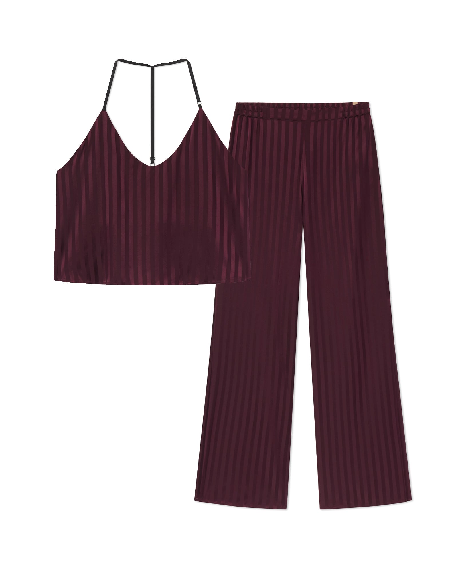 Lunya Washable Silk Striped Jacquard Cami Pant Set in red