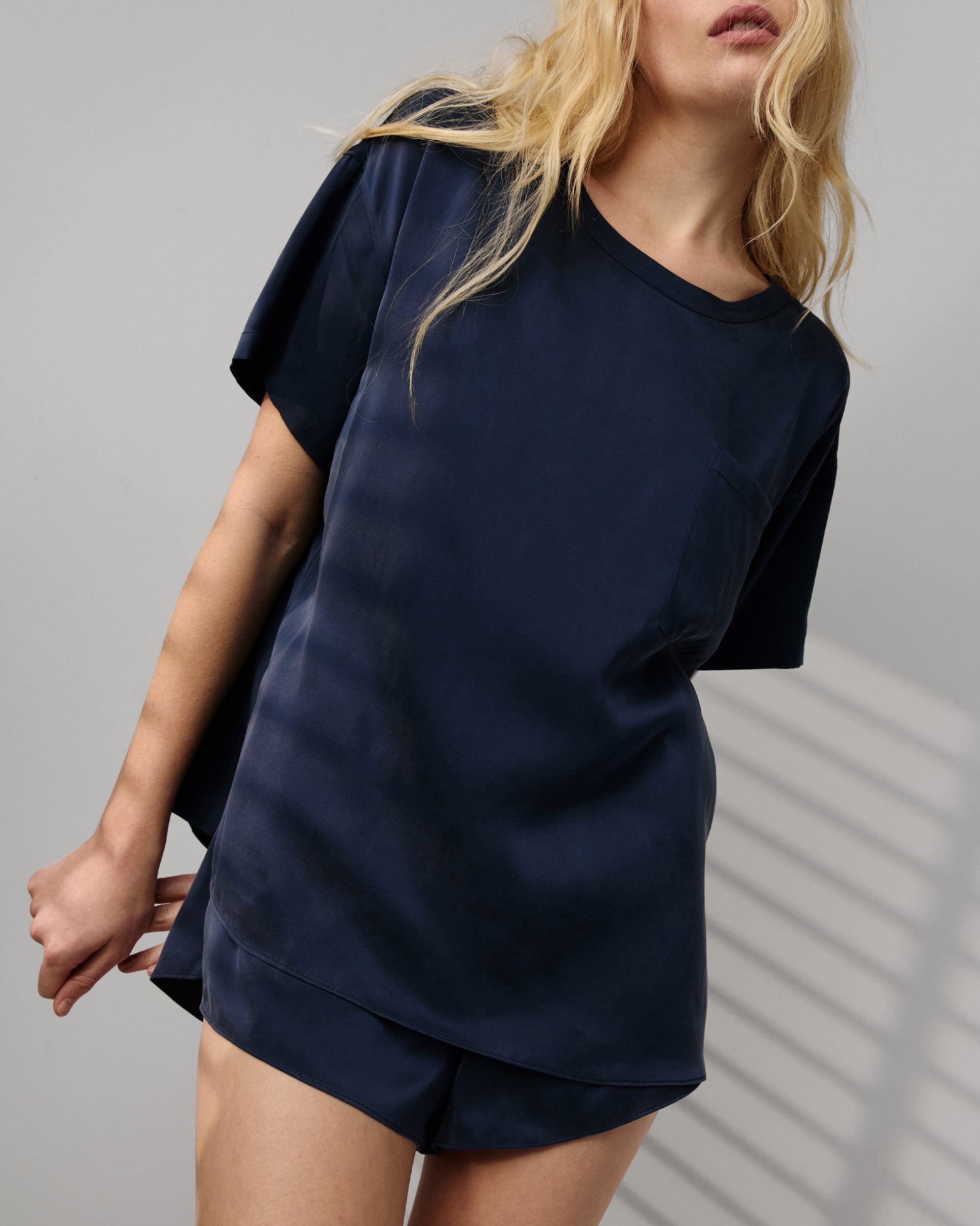 Lunya Washable Silk Tee Short Set in blue