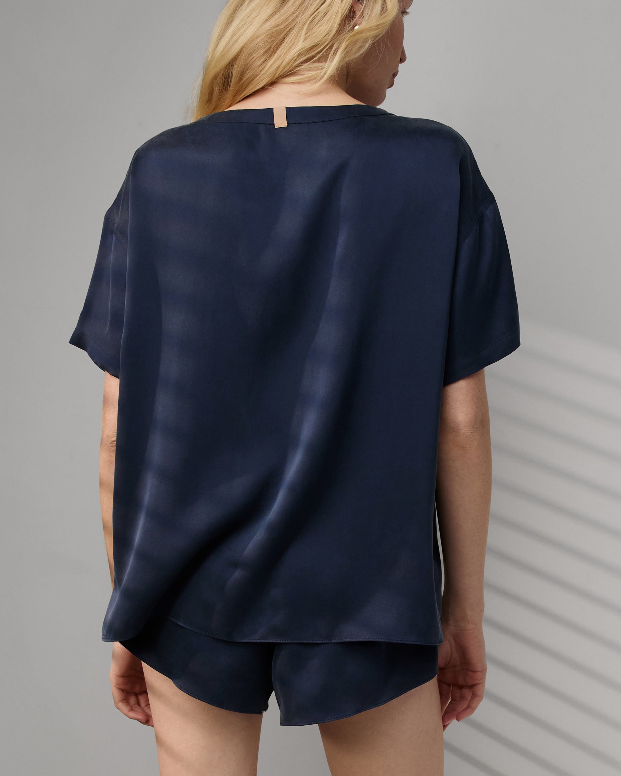 Lunya Washable Silk Tee Short Set in blue