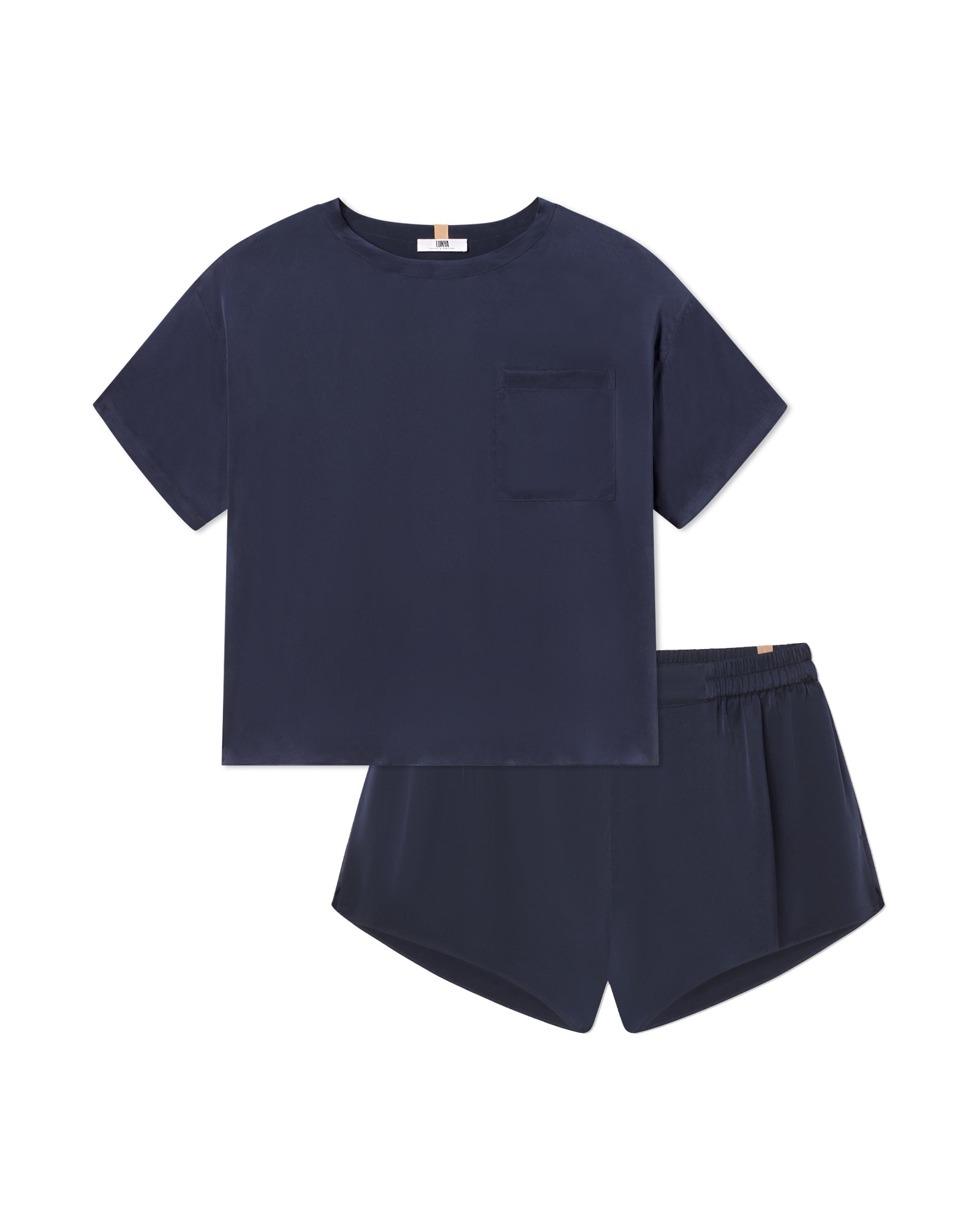 Lunya Washable Silk Tee Short Set in blue