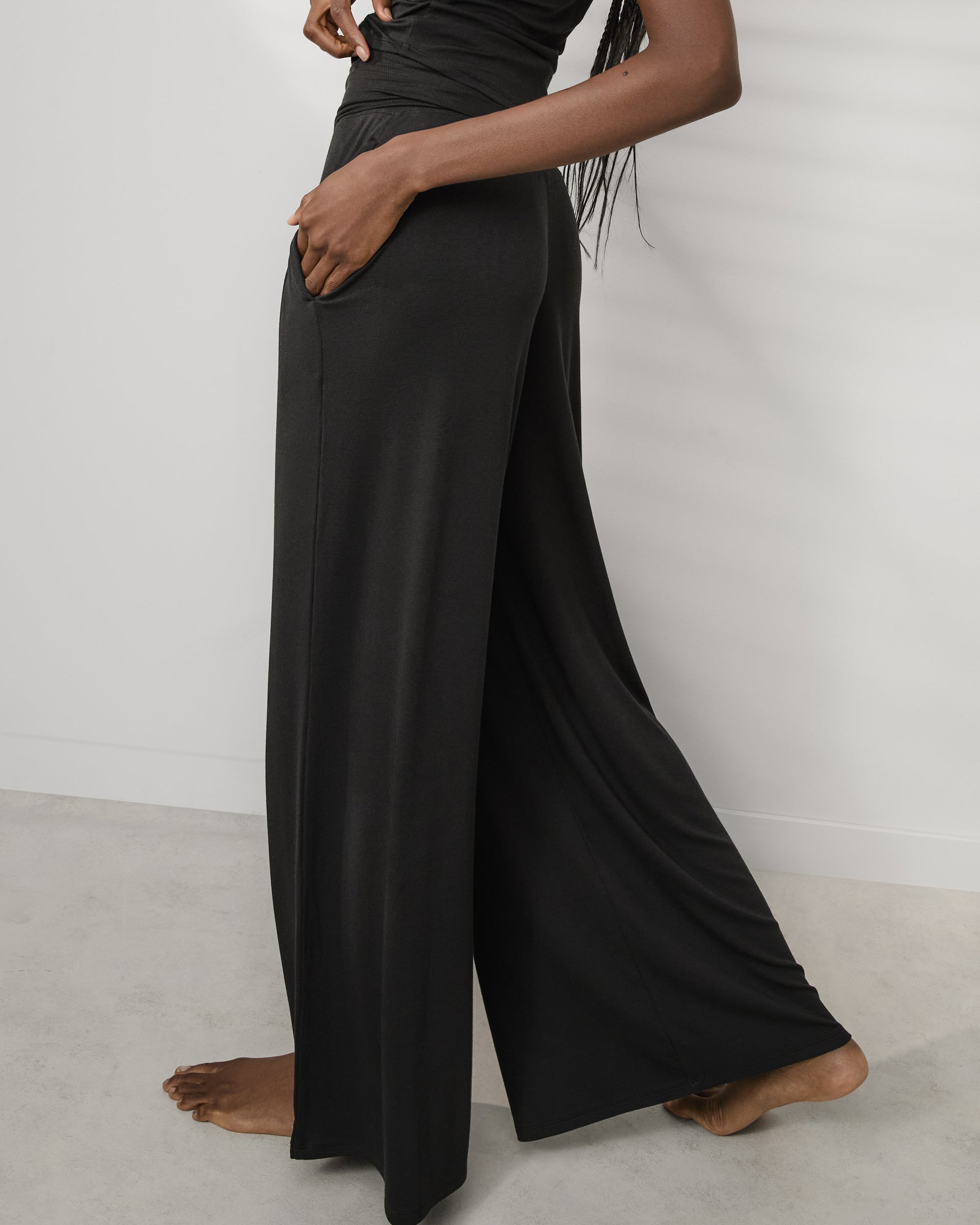 Lunya Soft Modal Foldover pant in black