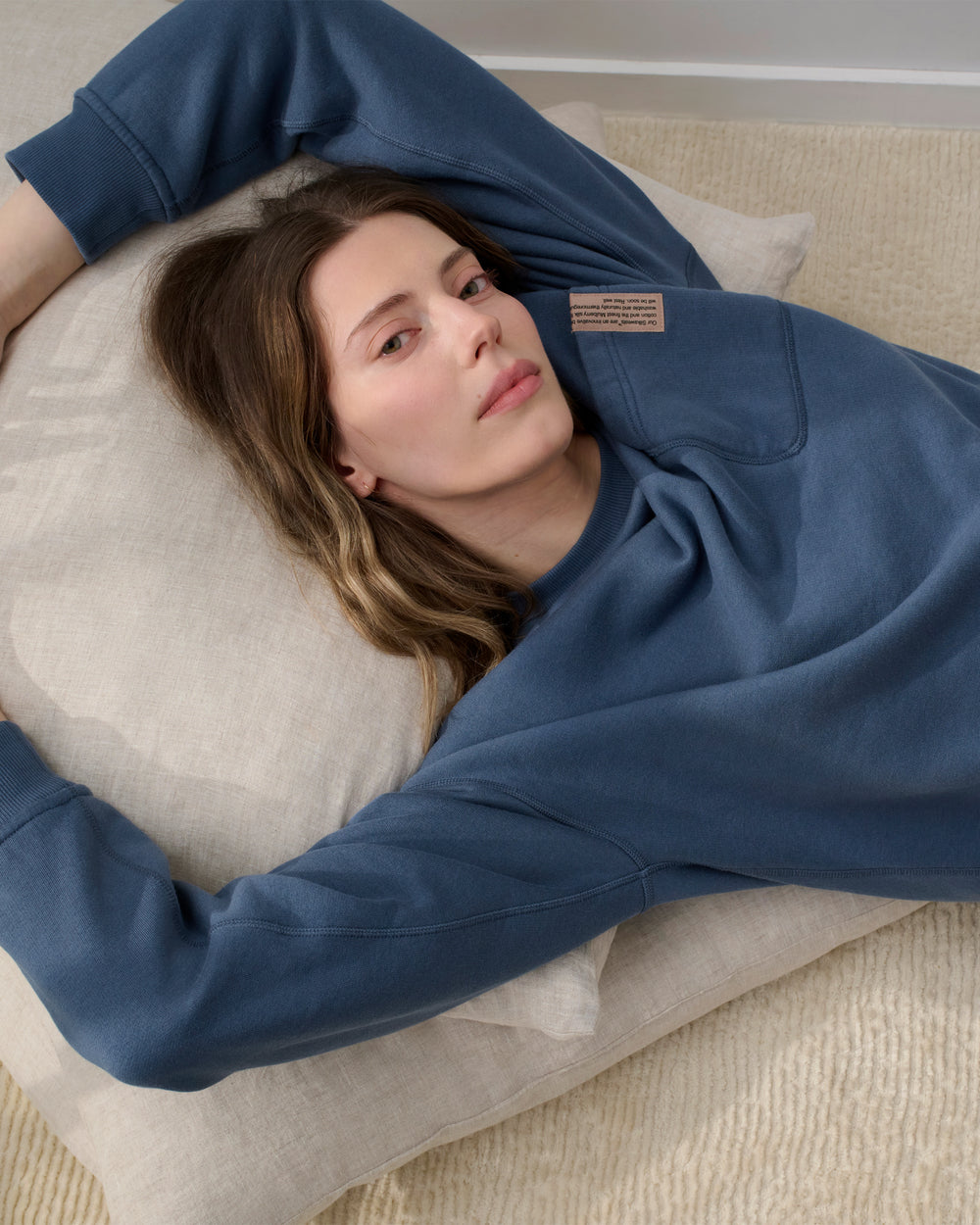 Lunya Silksweats Midweight Reversible Crew Neck Sweatshirt in blue