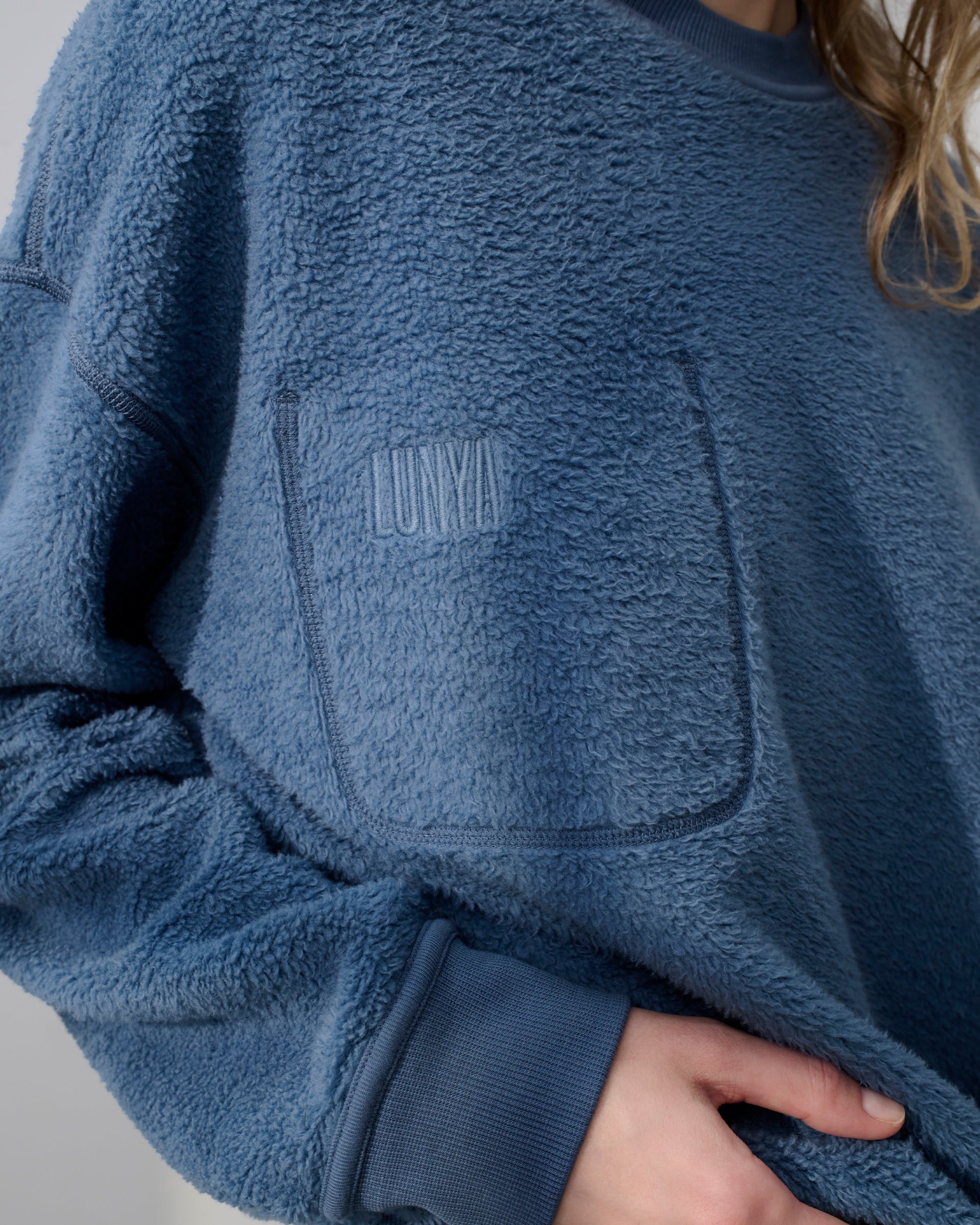 Lunya Silksweats Midweight Reversible Crew Neck Sweatshirt in blue