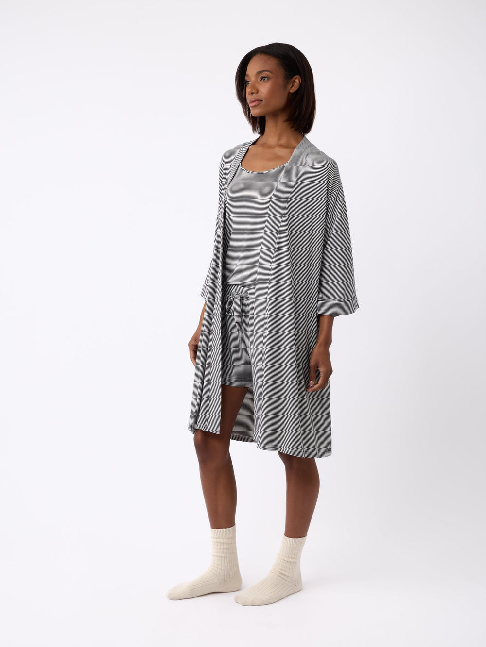 Women's Bamboo Stretch-Knit Kimono Robe in gray - lifestyle | Cozy Earth