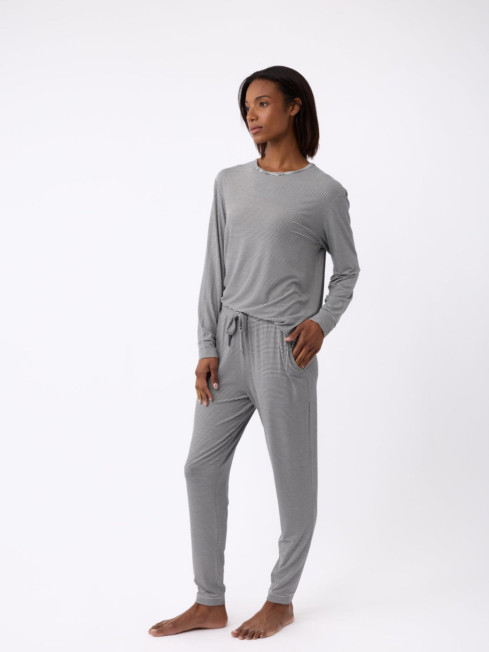Women's Bamboo Stretch-Knit Tapered Pant in blue - lifestyle | Cozy Earth