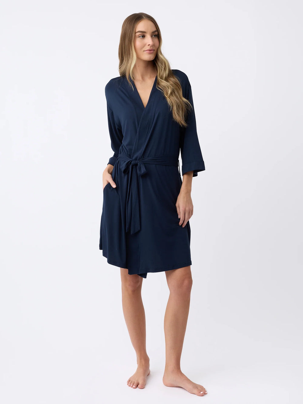 Women's Bamboo Stretch-Knit Kimono Robe in gray - lifestyle | Cozy Earth