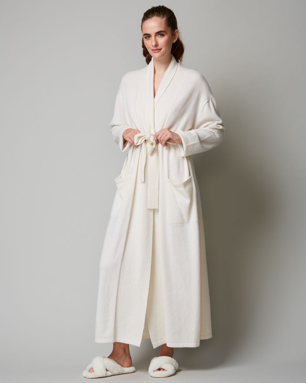 Arlotta Classic Collection Long Cashmere Robe in white