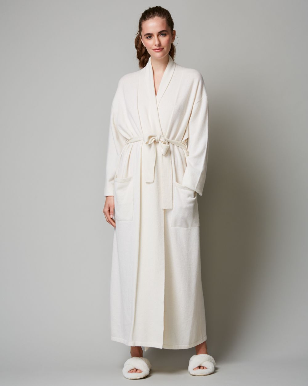 Arlotta Classic Collection Long Cashmere Robe in white