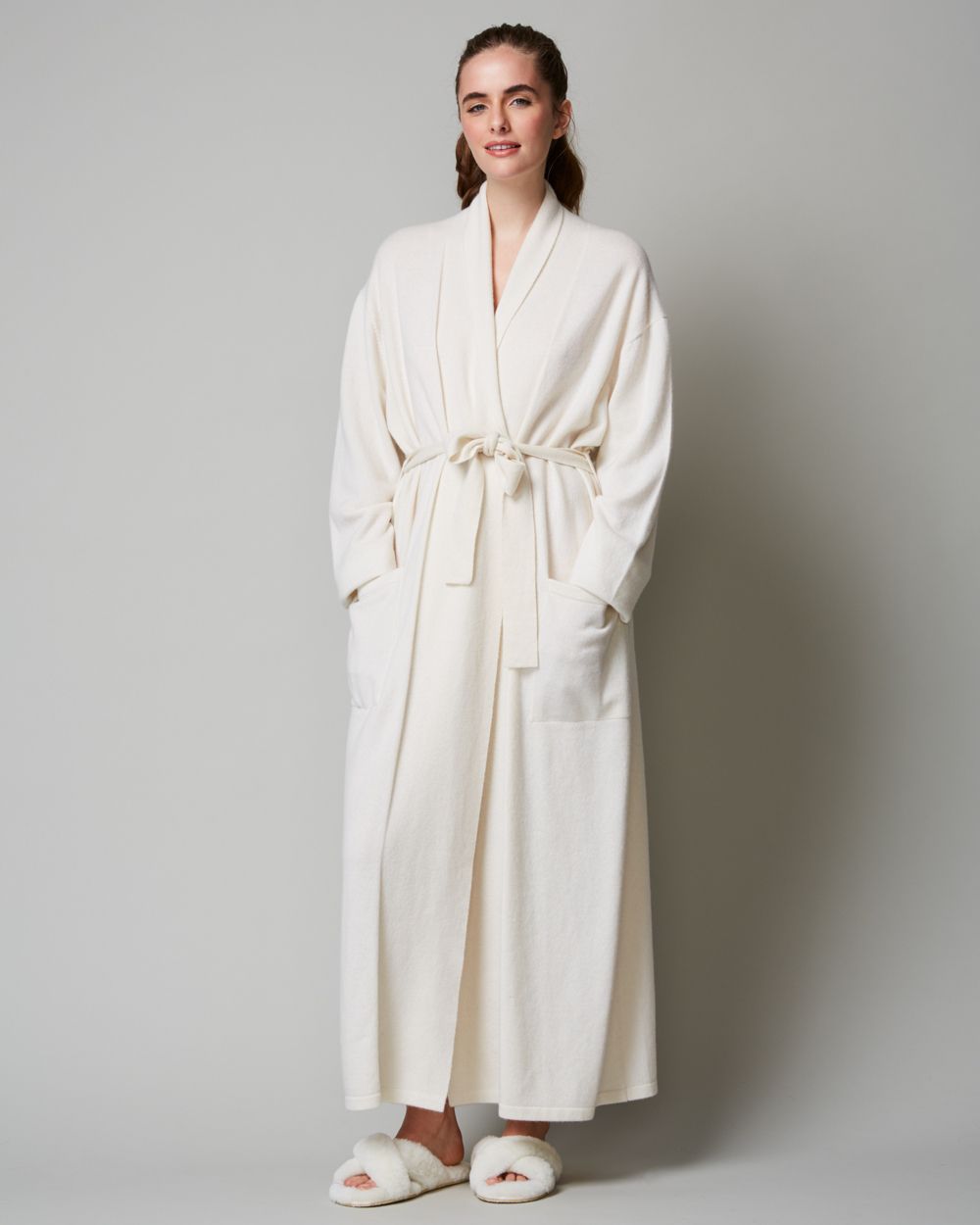 Arlotta Classic Collection Long Cashmere Robe in white