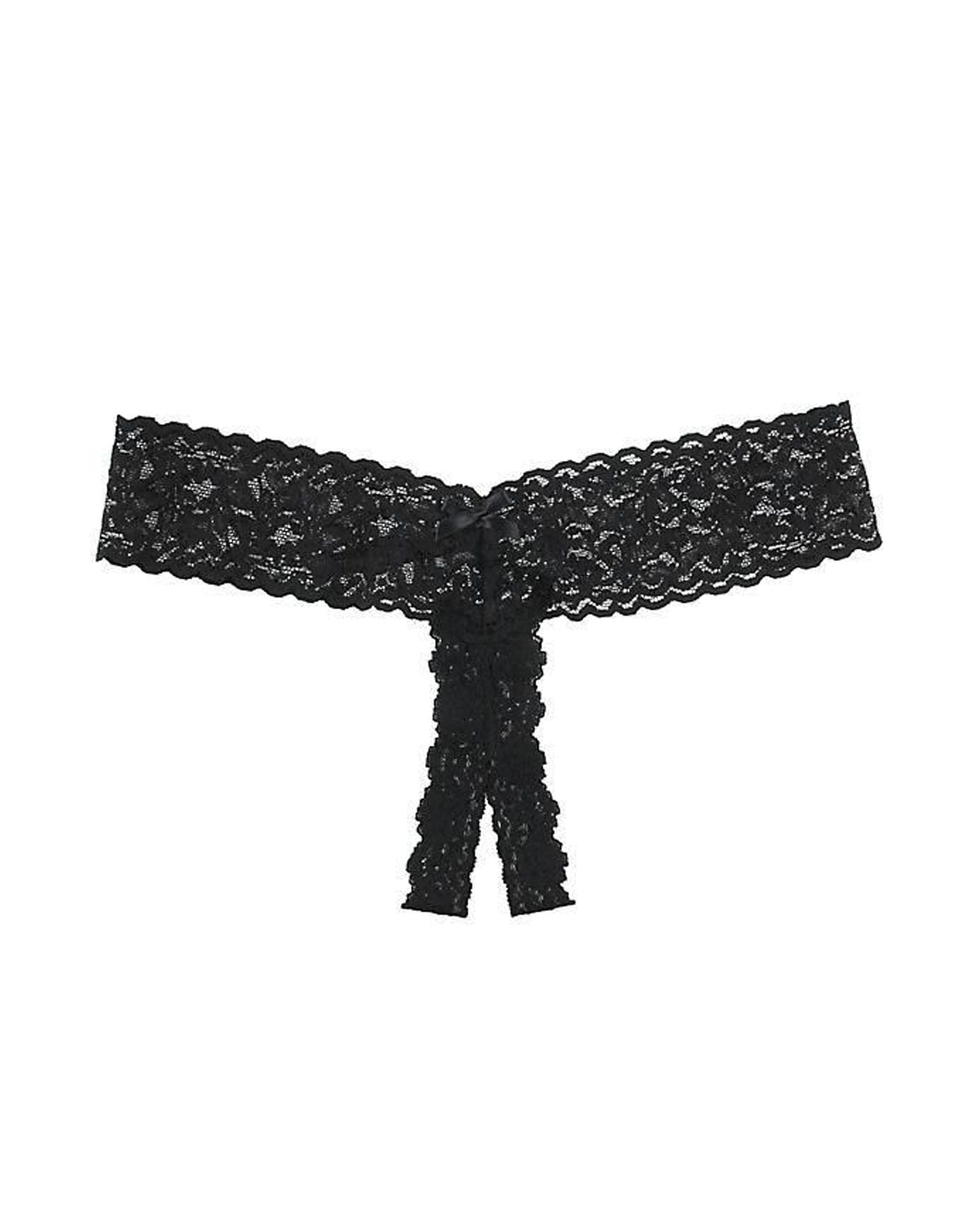 Hanky Panky Signature Lace Open Crotch Low Rise Thong in black