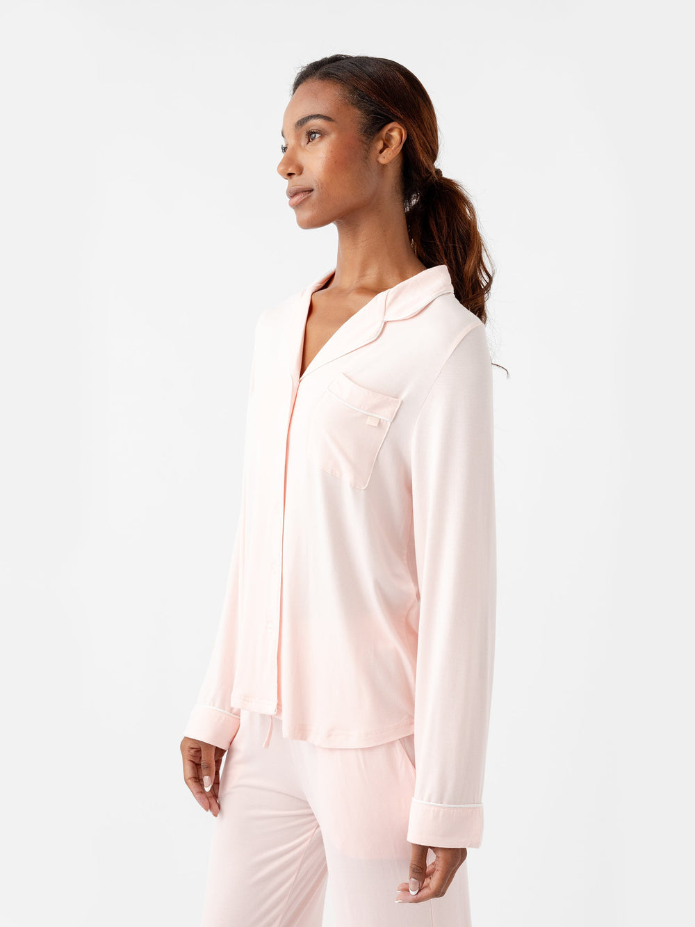 Women's Bamboo Stretch-Knit Long Sleeve Pajama Top - Tall in black | Cozy Earth