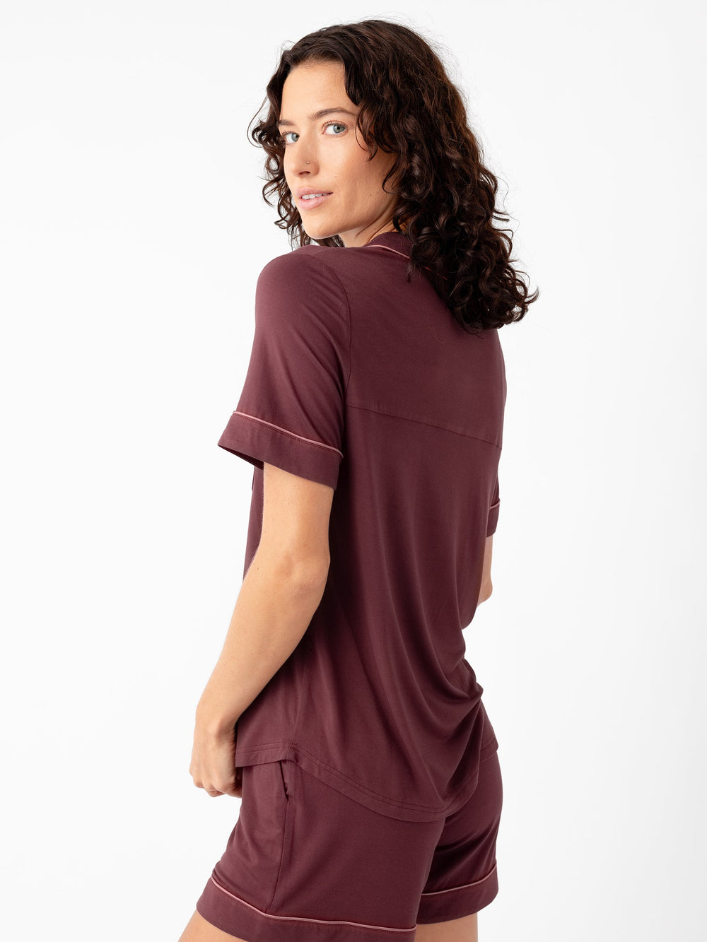 Women's Bamboo Stretch-Knit Short Sleeve Pajama Top (Collective) in white | Cozy Earth