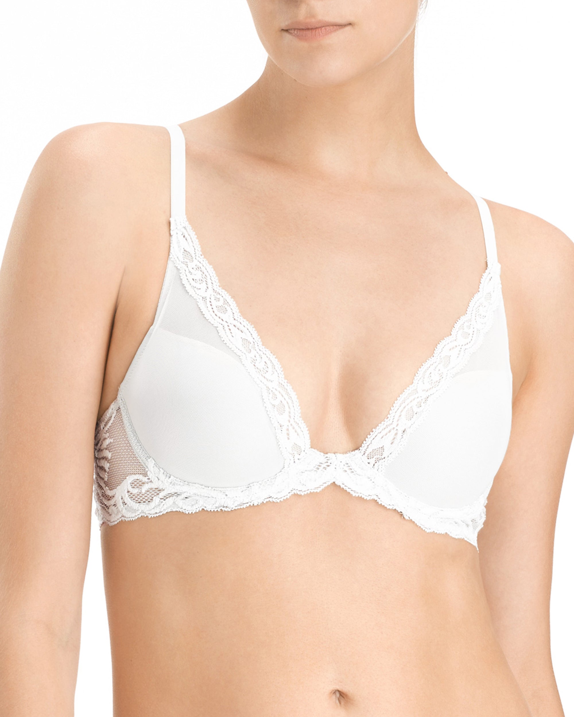 Natori Feathers Contour Plunge Bra in white