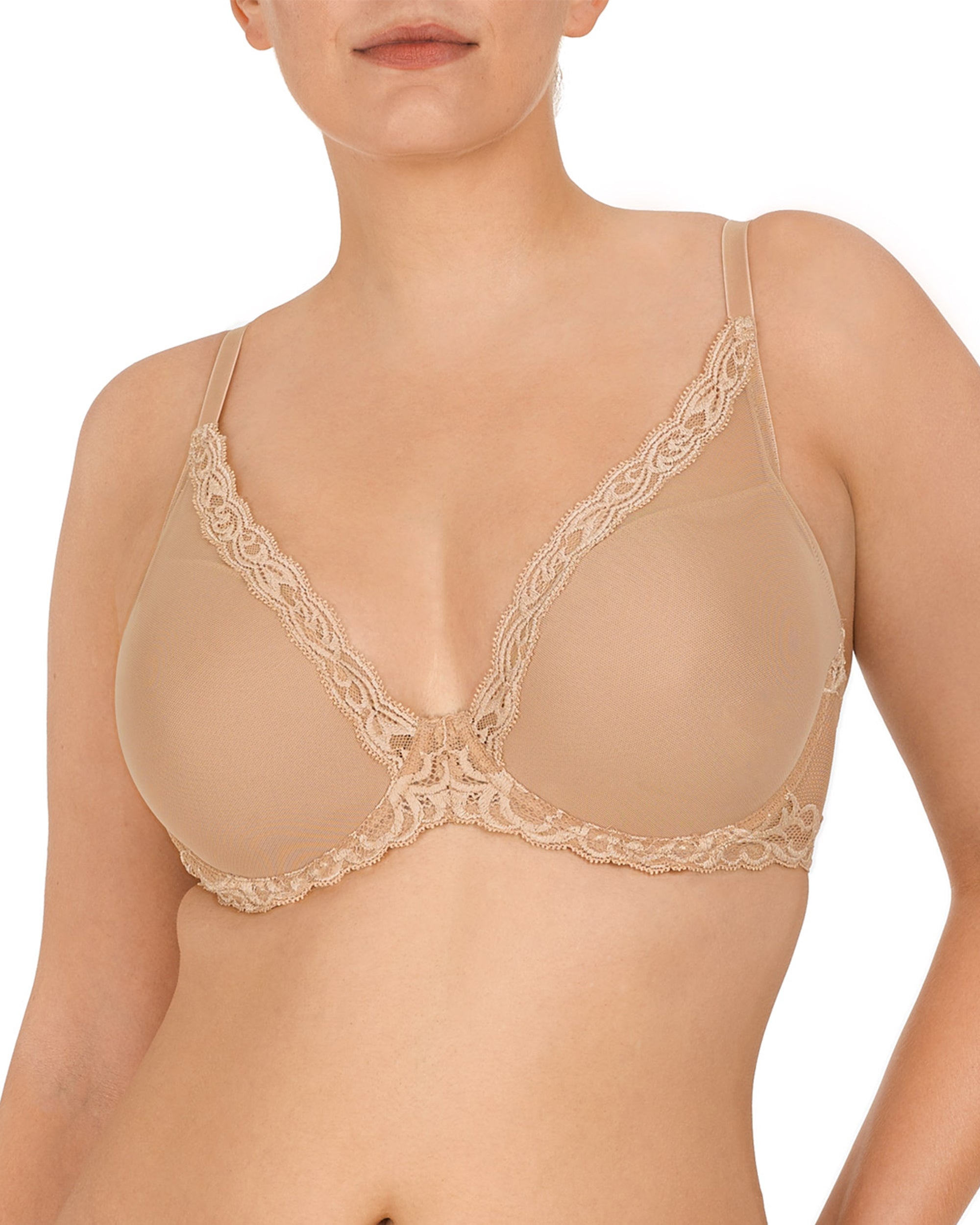 Natori Feathers Contour Plunge Bra in beige