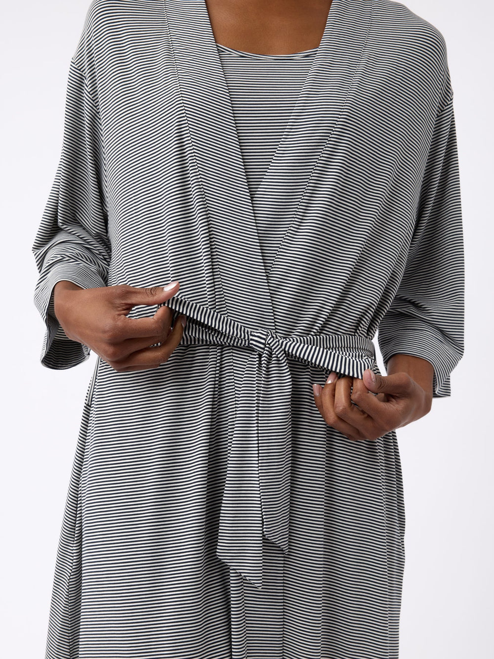 Women's Bamboo Stretch-Knit Kimono Robe in gray | Cozy Earth