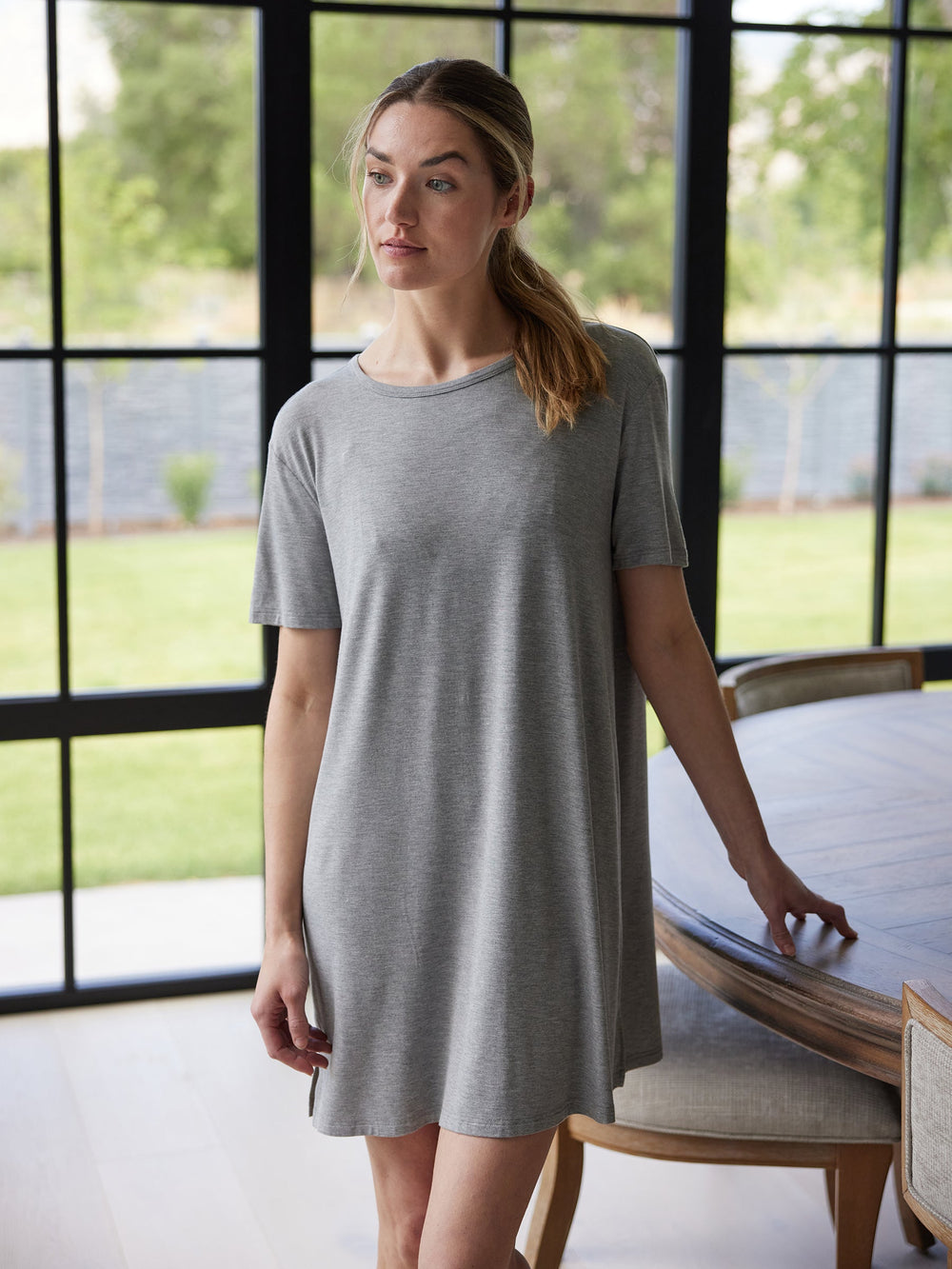 Women's Bamboo Stretch-Knit Sleep Dress in blue | Cozy Earth
