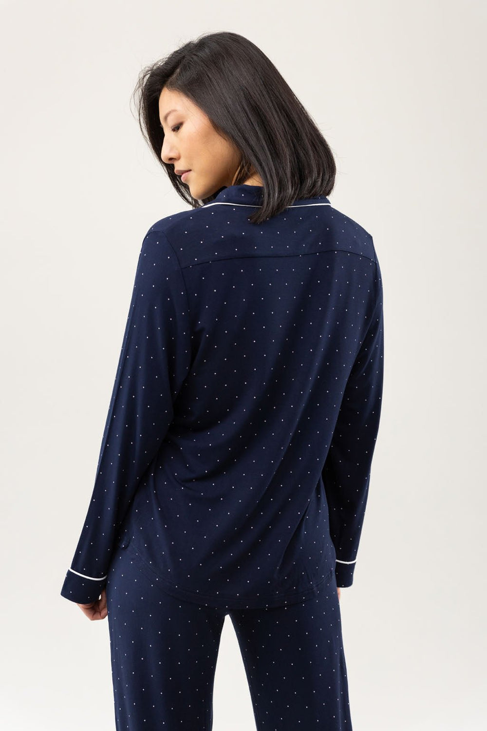 Women's Bamboo Stretch-Knit Long Sleeve Pajama Top (Collective) in blue | Cozy Earth
