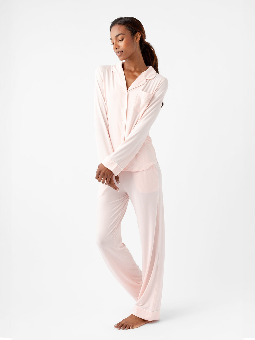 Women's Bamboo Stretch-Knit Long Sleeve Pajama Top - Tall in black | Cozy Earth
