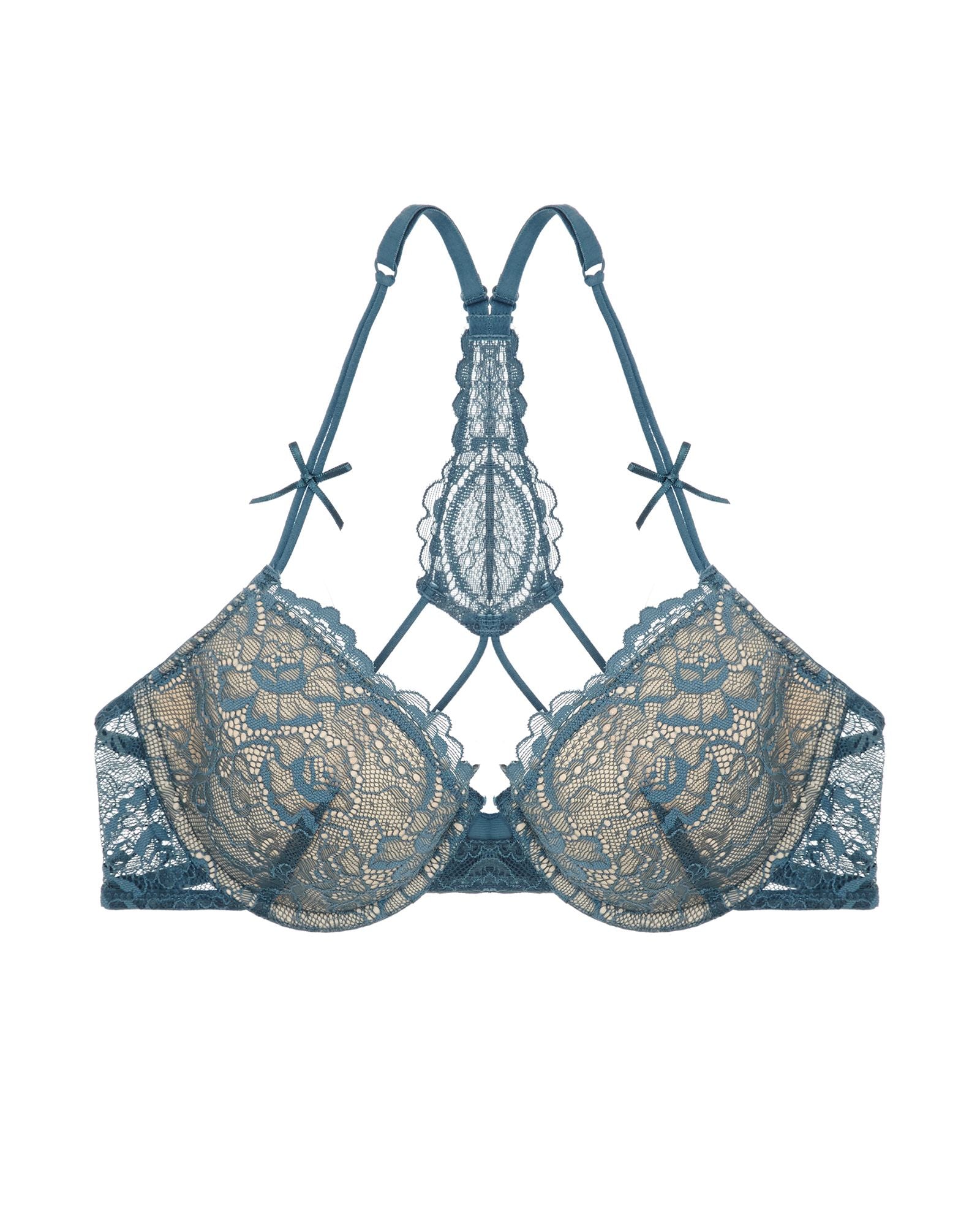 Samantha Chang All Lace Underwire T-Back Bra in blue