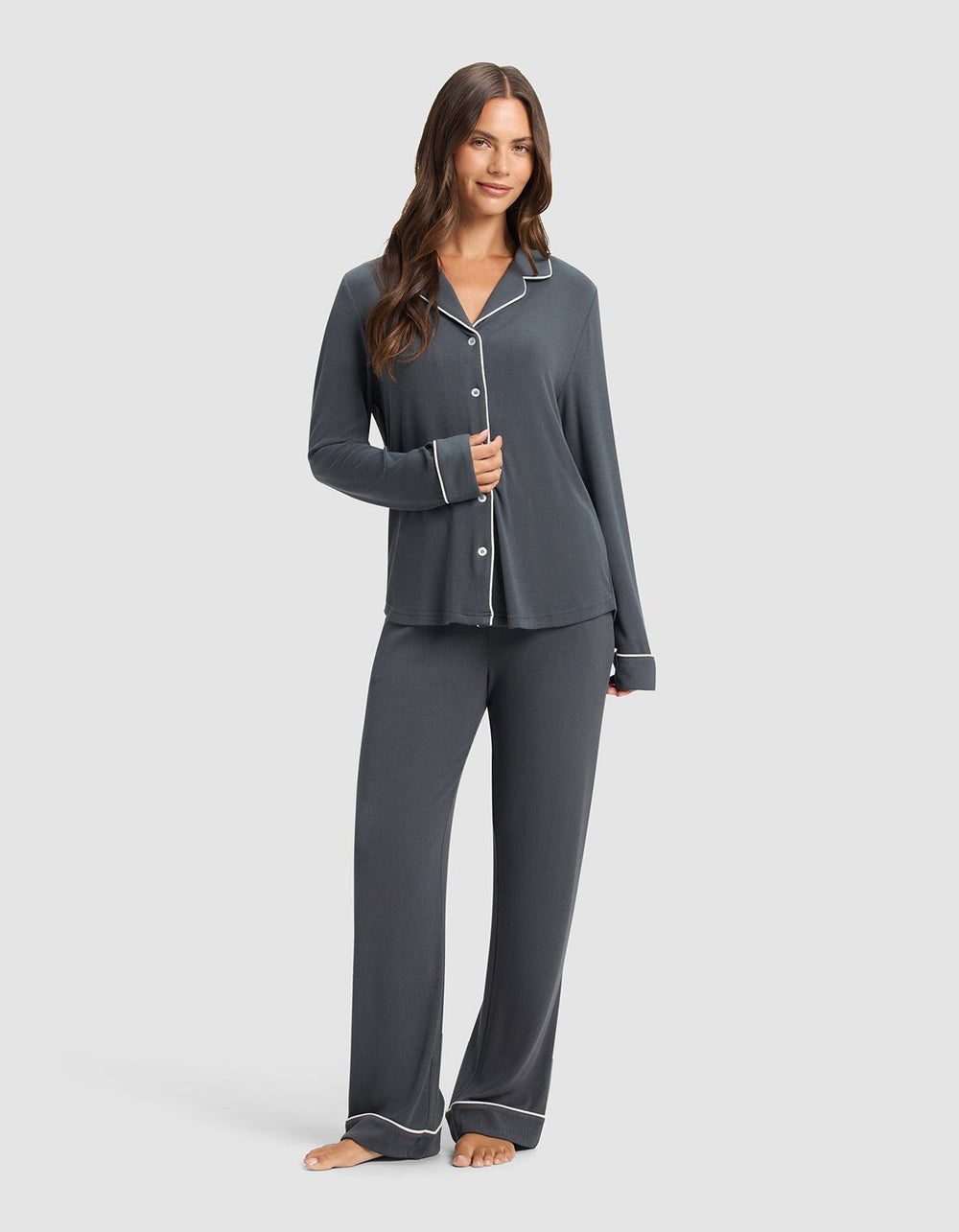 Women's Bamboo Rib-Knit Classic Pajama Pant in blue | Cozy Earth