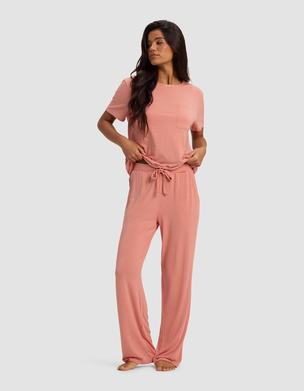 Women's Bamboo Stretch-Knit Lounge Tee & Pants Set in pink | Cozy Earth