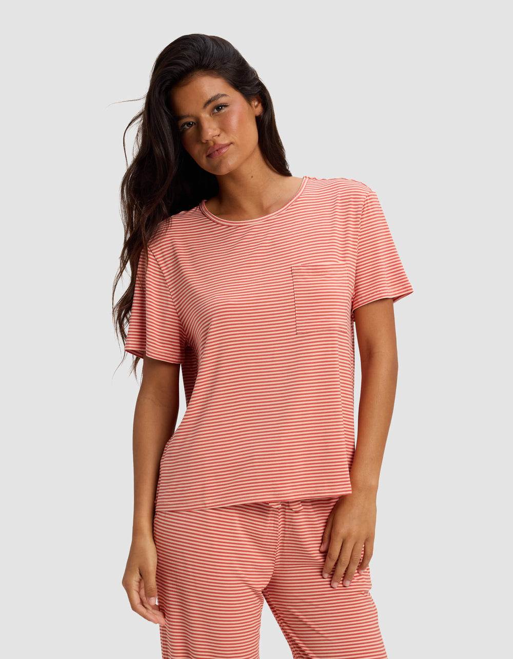Women's Bamboo Stretch-Knit Lounge Tee & Pants Set in pink | Cozy Earth