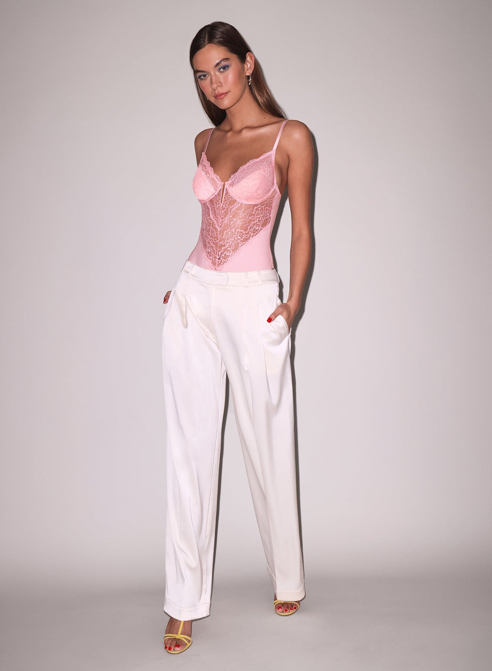 Fleur du Mal Bianca Lace Bodysuit in pink