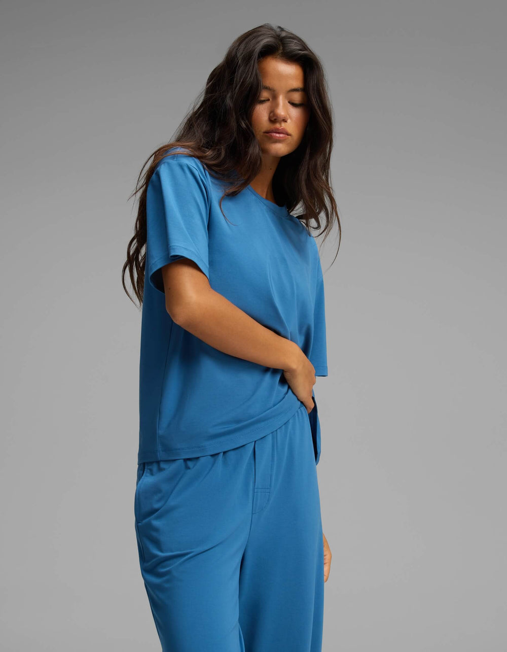 Women's First Layer Pajama Short Sleeve Tee & Pajama Pant Set in beige | Cozy Earth