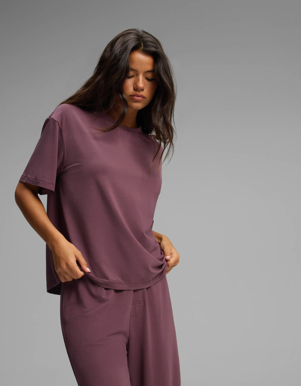 Women's First Layer Pajama Short Sleeve Tee & Pajama Pant Set in beige | Cozy Earth