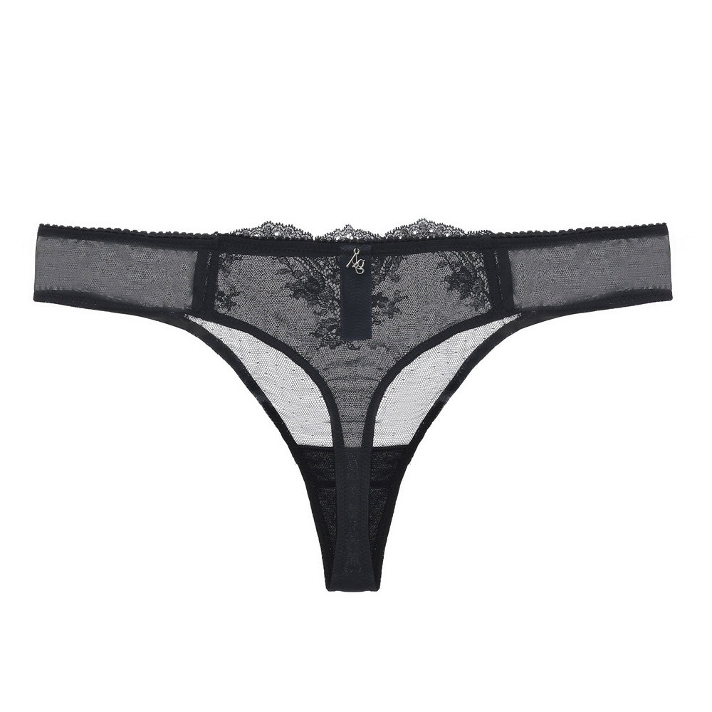 Kim Stretch Lace & Mesh Thong in black | Amour d'Agnette